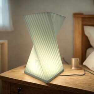 Modern Twisted White LED Table Lamp With Pleated Design 3D printed in USA